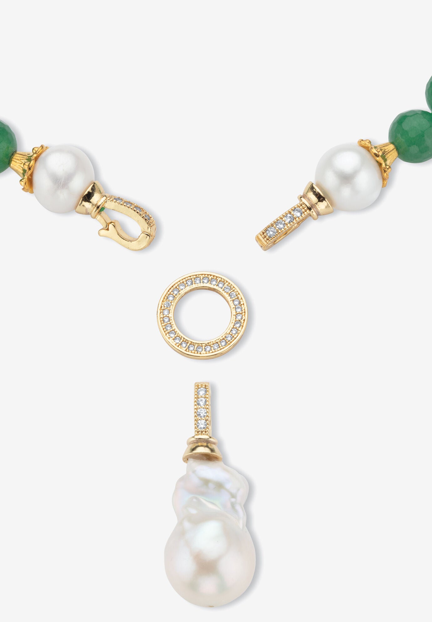 Goldtone Y Neck Necklace, Round Jade Beads And Genuine Pearls, 20 Inches Jewelry, , on-hover image number 1