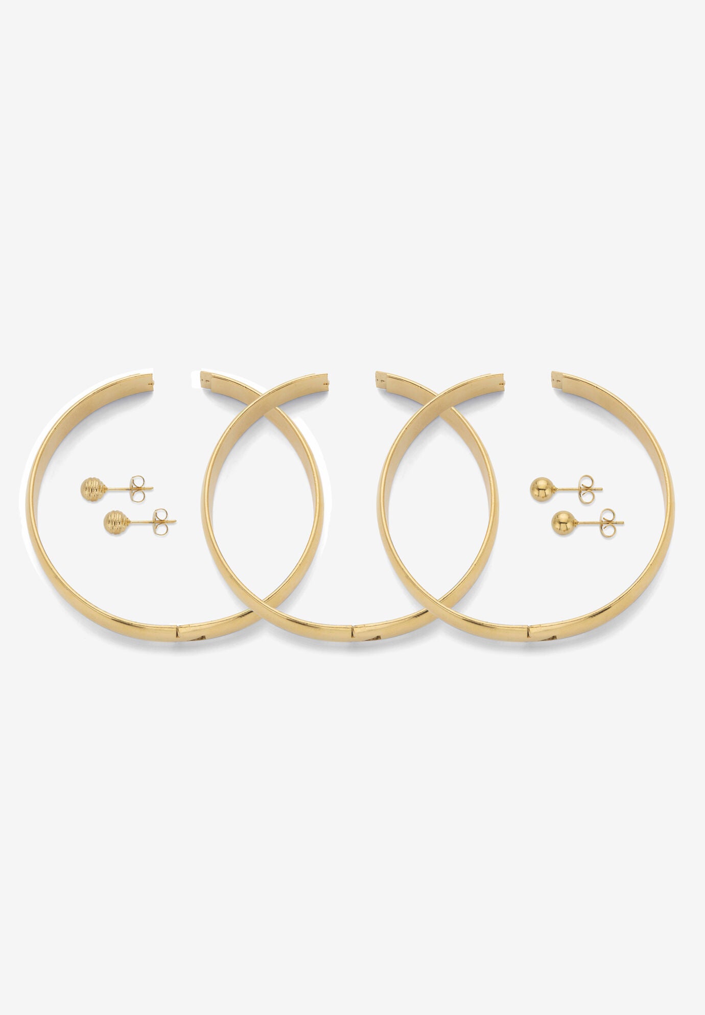Goldtone Polished Bangle Earring and Ball Stud Earring Set 7.5 inches, , on-hover image number 1