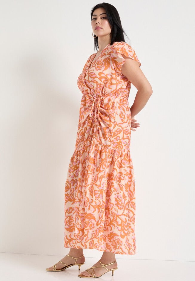 Faux-Wrap Maxi Dress, BOUQUET ORANGE, alternate image number null