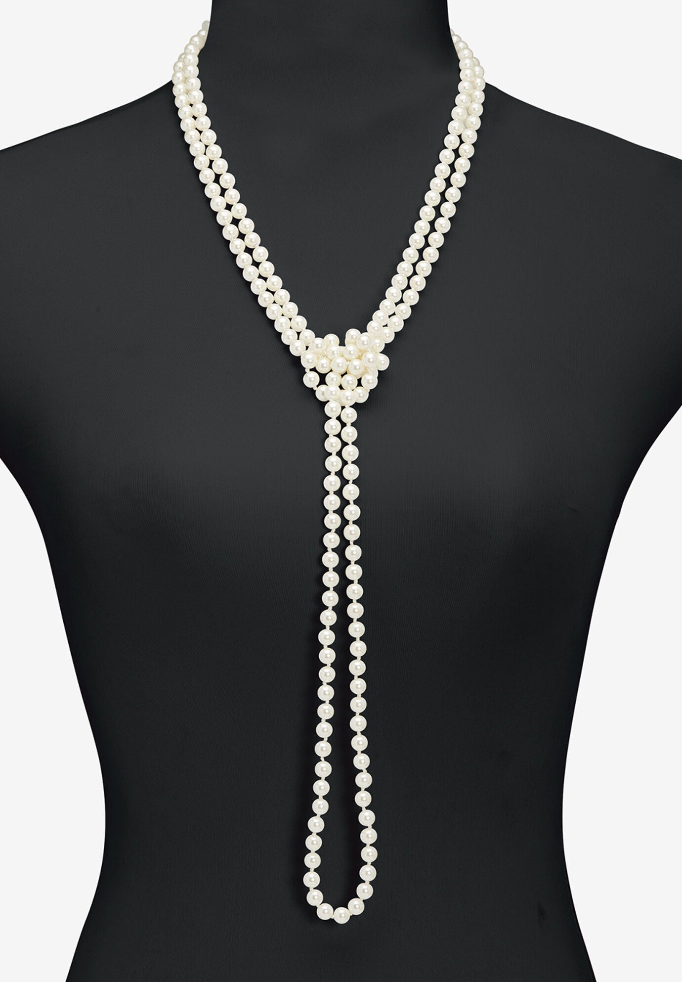 Simulated Pearl Silvertone Endless Necklace And Earrings Set, 70 Inches, , on-hover image number 1
