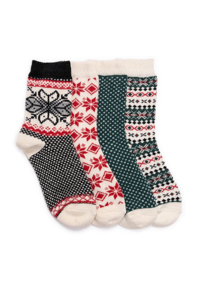 4 Pair Pack Holiday Boot Fall Socks, BLACK RED GREEN, hi-res image number null