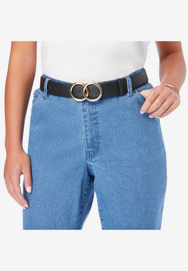 Double Ring Faux-Leather Belt, BLACK, hi-res image number null