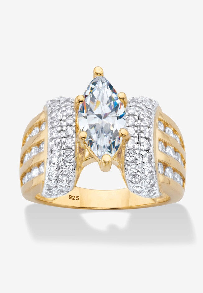 Gold over Sterling Silver Marquise Cut Engagement Ring, GOLD, hi-res image number 0