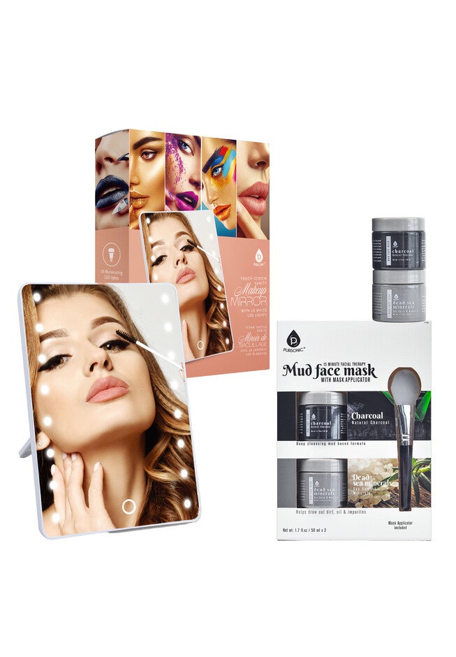 Touchscreen Led Vanity Mirror And Luxurious Gel & Mud Face Mask Set, O, hi-res image number null