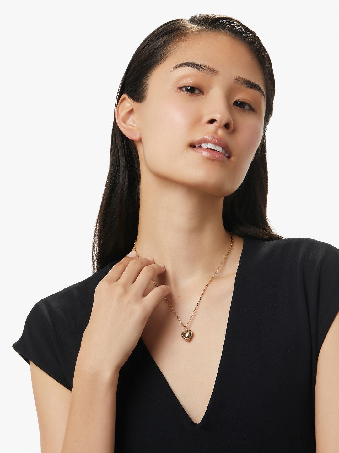 Lev Puffed Heart Necklace, GOLD, alternate image number 5