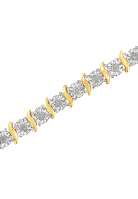 Two Toneyellow Gold Over Sterling Silver Diamond Scurve Link Miracleset Tennis Bracelet 8", , alternate image number null
