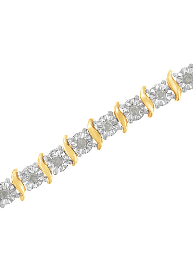 Two Toneyellow Gold Over Sterling Silver Diamond Scurve Link Miracleset Tennis Bracelet 8 inches, , alternate image number 3