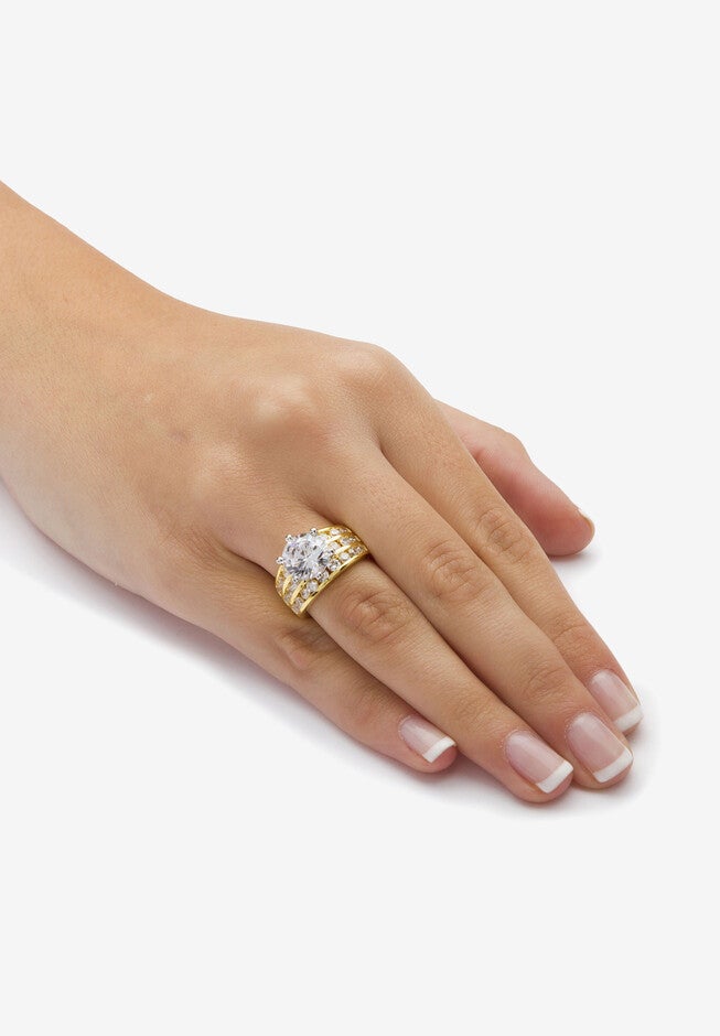 Goldtone Round Cubic Zirconia Triple Row Engagement Ring, , alternate image number null