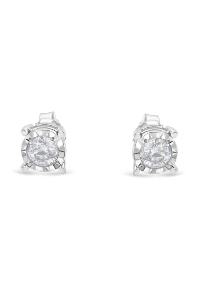 Sterling Silver Round Brilliantcut Diamond Miracleset Stud Earrings, , alternate image number null