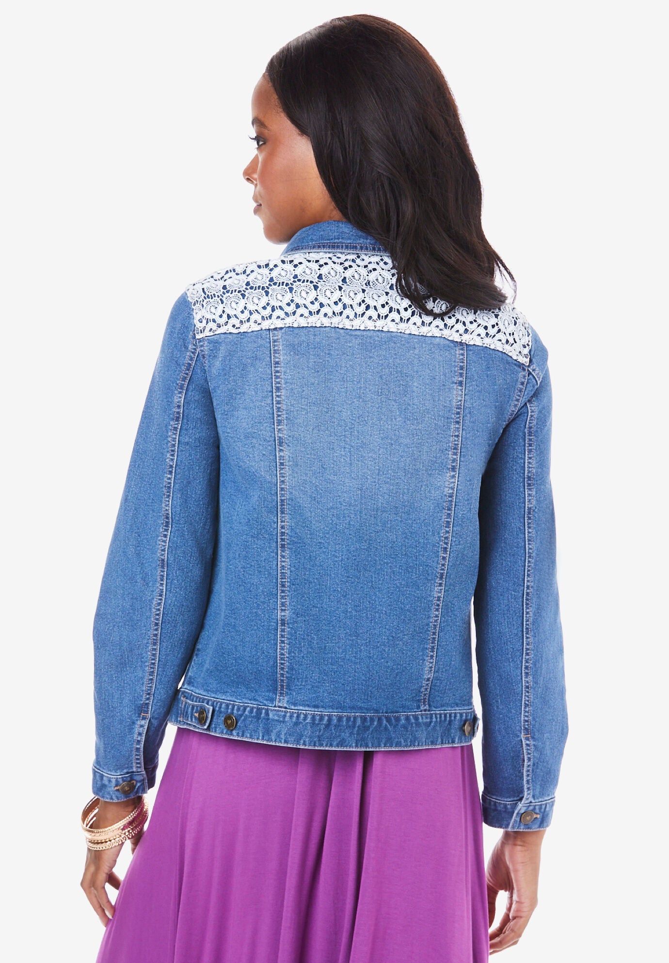 Lace Yoke Denim Jacket, , on-hover image number 1