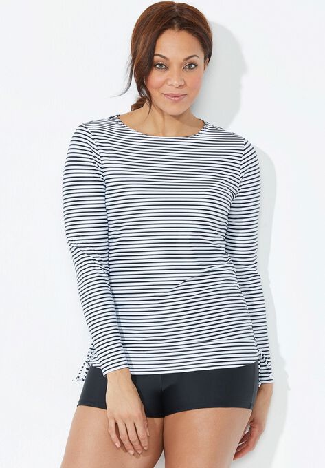 Chlorine Resistant Side-Tie Adjustable Long Sleeve Swim Tee, , alternate image number null