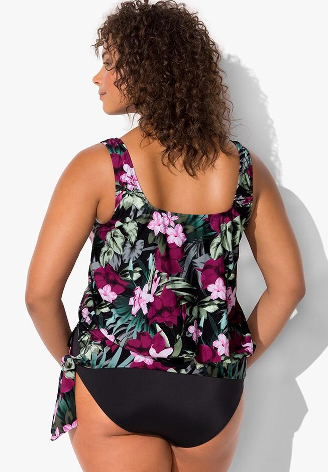 Side Tie Blouson Tankini Set, , on-hover image number null