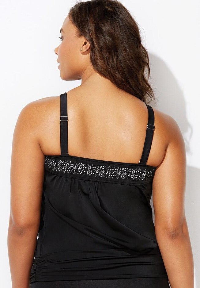 Laser Cut Blouson Tankini Top, , on-hover image number null