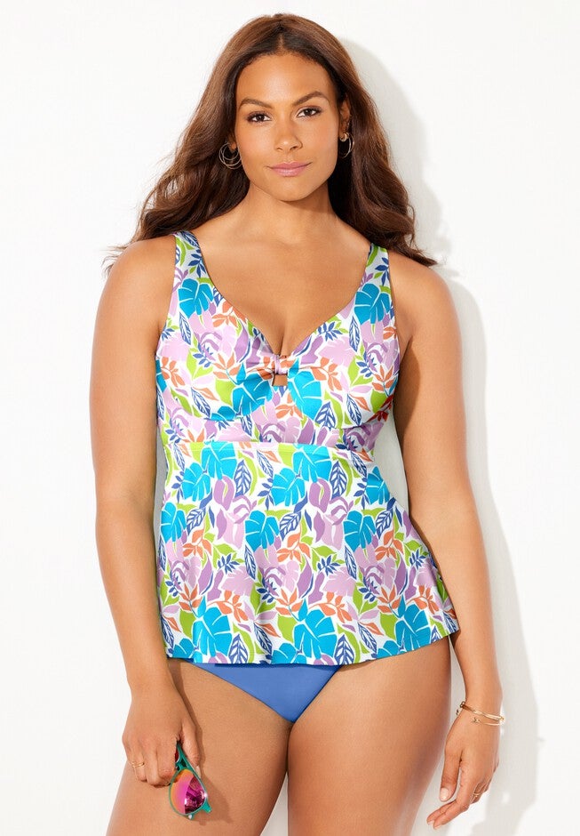 Knot Front V-Neck Underwire Tankini Set, , alternate image number null