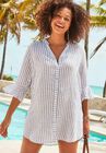 Sandra Button Up Cover Up Shirt, STRIPE, hi-res image number null