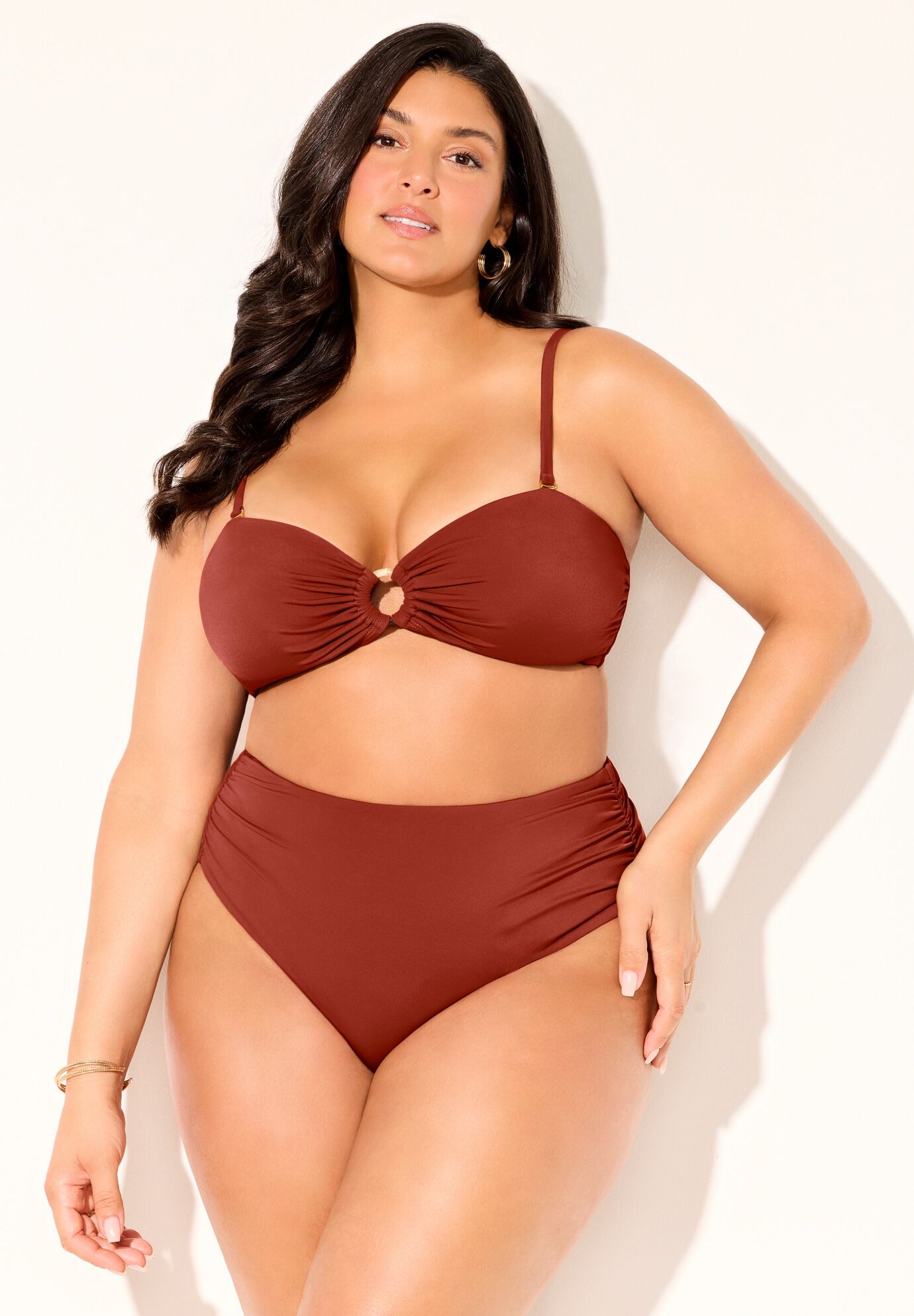 Ruched Ring Bandeau Bikini Set, , alternate image number null