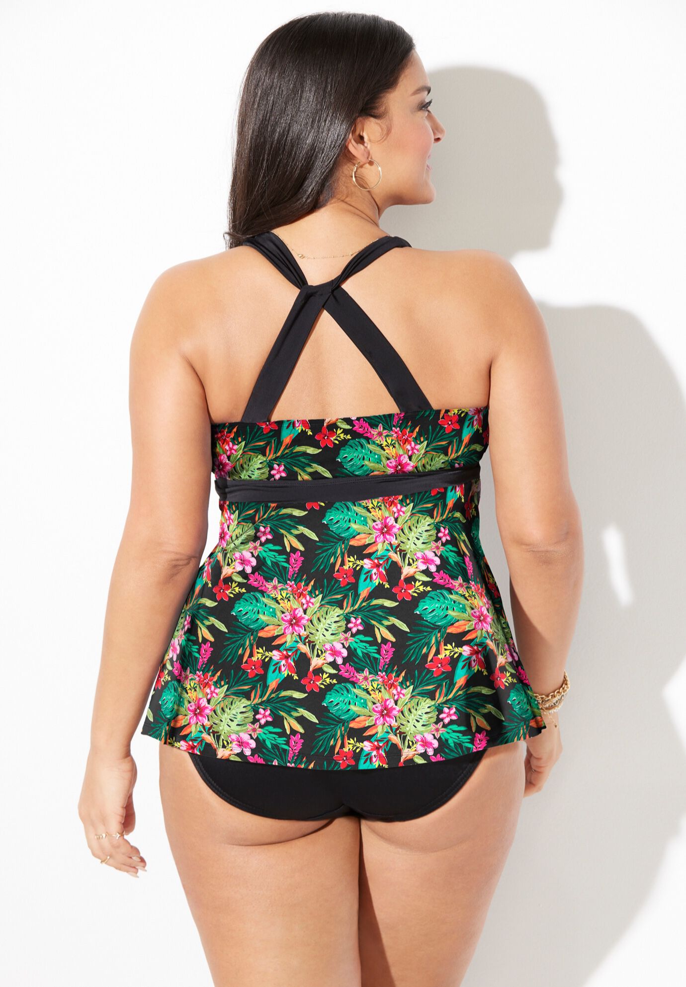 Longer Length Surplice Tankini Set With Full Coverage Swim Brief, , on-hover image number null