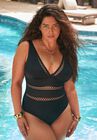 Lattice Plunge One Piece Swimsuit, BLACK, hi-res image number null