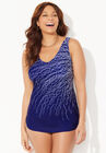 Dotted Sarong Front One Piece Swimsuit, NAVY ENGINEERED RAIN, hi-res image number null