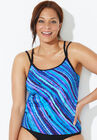 Chlorine Resistant Double Strap Crossback Tankini Top, BLUE PURPLE STRIPE, hi-res image number null