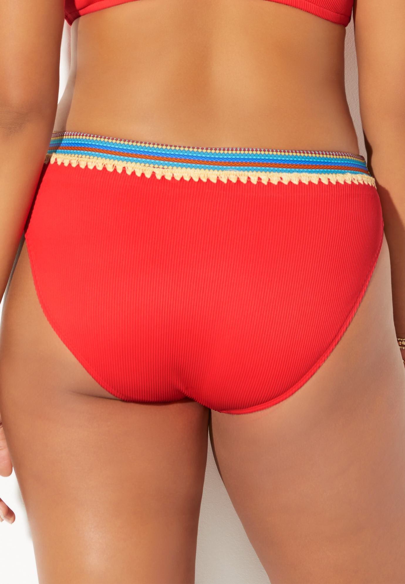 Mentor Ribbed High Waist Bikini Bottom, RED MULTI AZTEC, on-hover image number 1