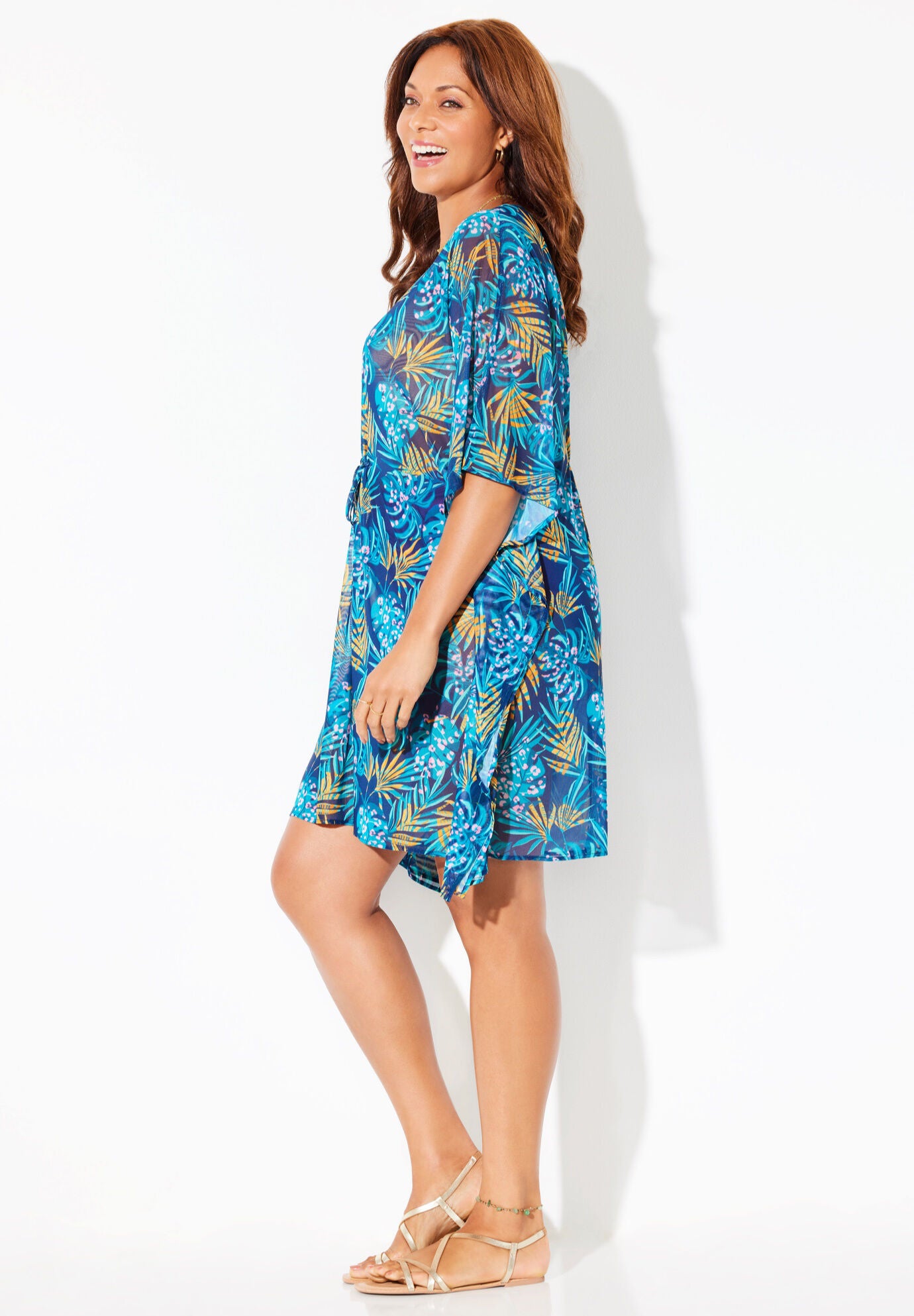 Mesh Plunging V-Neck Cover Up Dress, , alternate image number 2