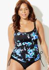 Longer Length Chlorine Resistant Adjustable Tankini Top, BLUE POPPIES, hi-res image number null
