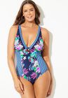 Deep V-Neck One Piece Swimsuit, FLORAL, hi-res image number null