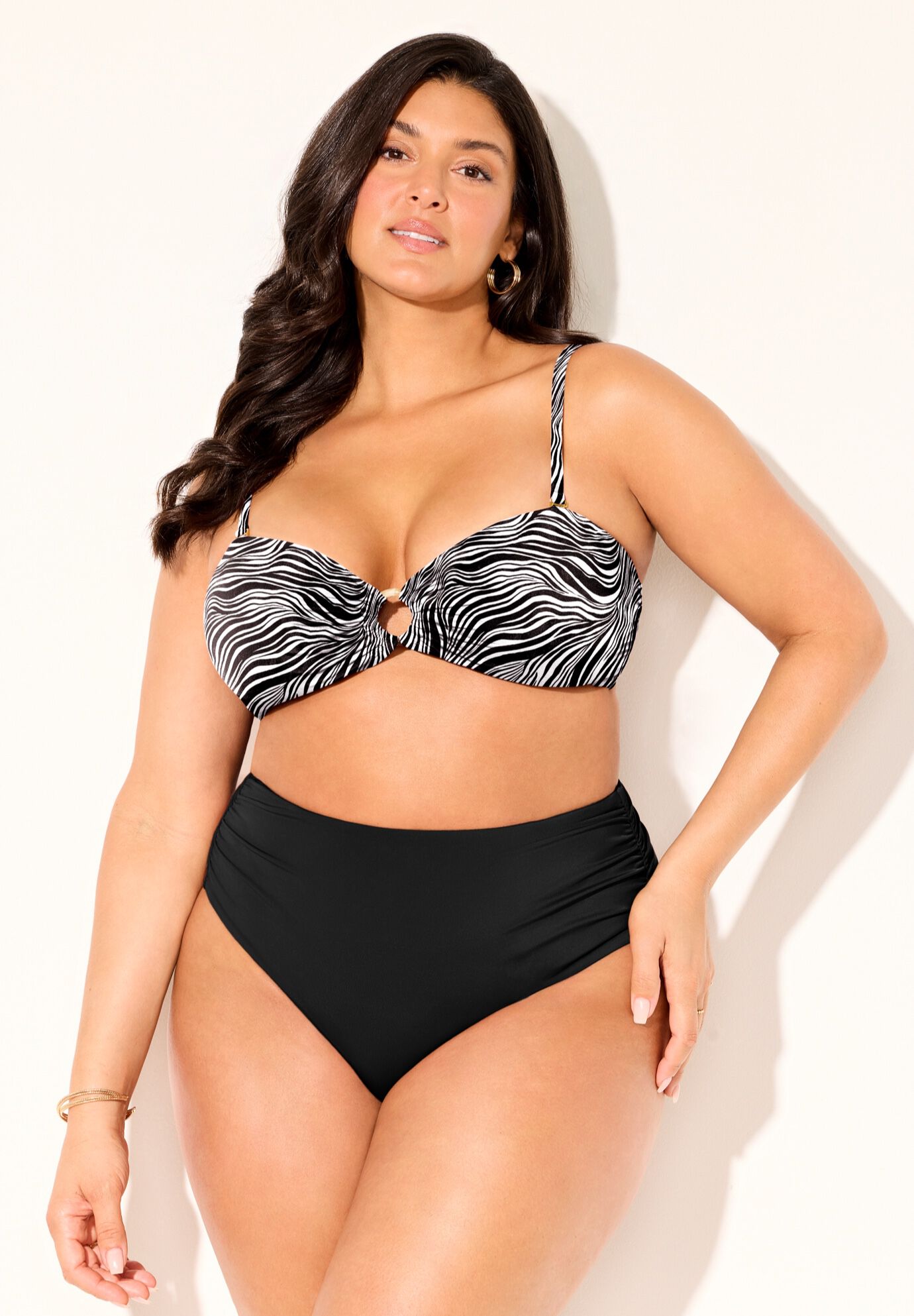 Ruched Ring Bandeau Bikini Set, , alternate image number null