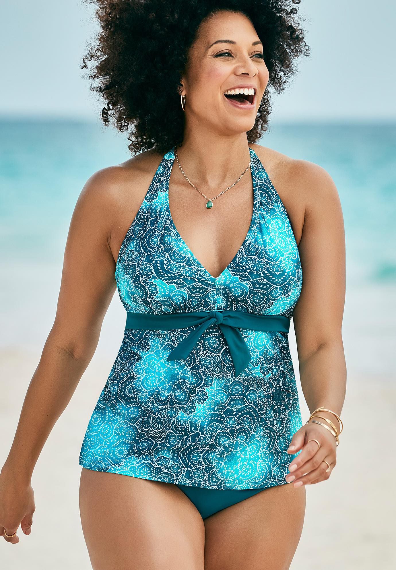 Halter Tankini Set with Mid Waist Swim Brief, , hi-res image number 0