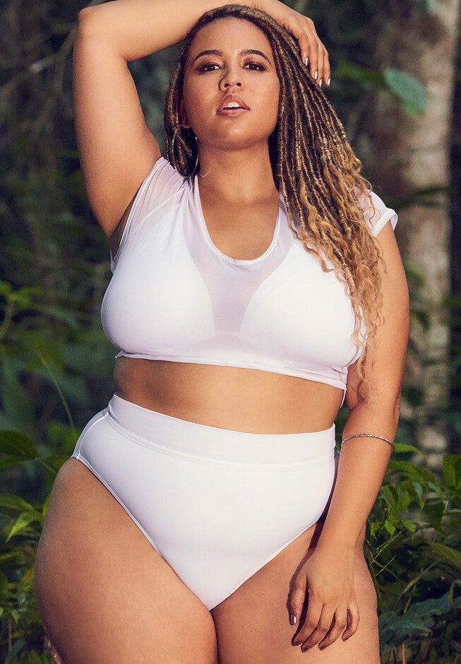 Bikini Top with Sheer Mesh Crop Top, , alternate image number 4