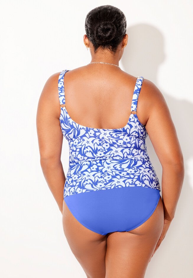 Ruffle V-Neck Tankini Set With Chlorine Resistant Full Coverage Brief, , on-hover image number null