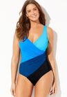 Colorblock Surplice One Piece Swimsuit, , alternate image number null