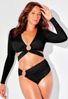 O-Ring Long Sleeve Bikini Top, BLACK, hi-res image number null