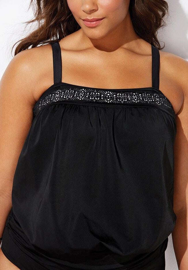 Laser Cut Blouson Tankini Top, , alternate image number null