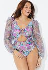 Cup Sized Chiffon Sleeve One Piece Swimsuit, , alternate image number null