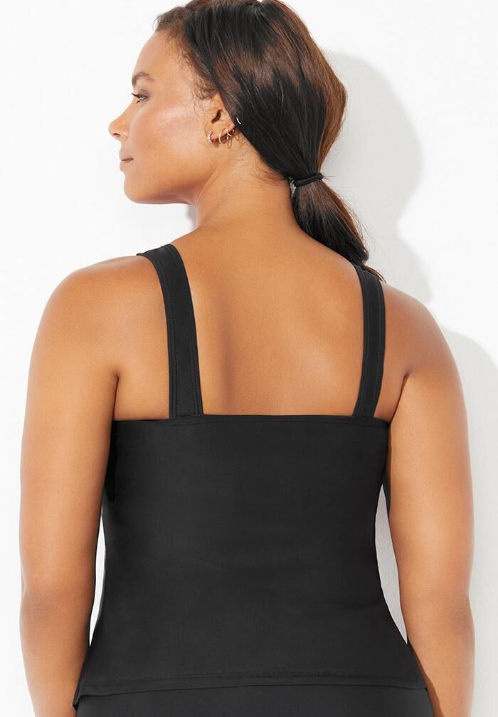 Chlorine Resistant Classic Scoop Neck Tankini Top, TEAL FLOWERS, on-hover image number null