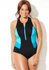 Chlorine Resistant High Neck Zip One Piece Swimsuit, , alternate image number 2