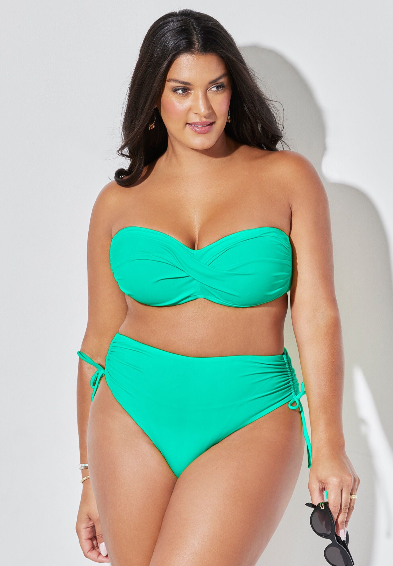 Ruched bandeau with tie side bikini set sales