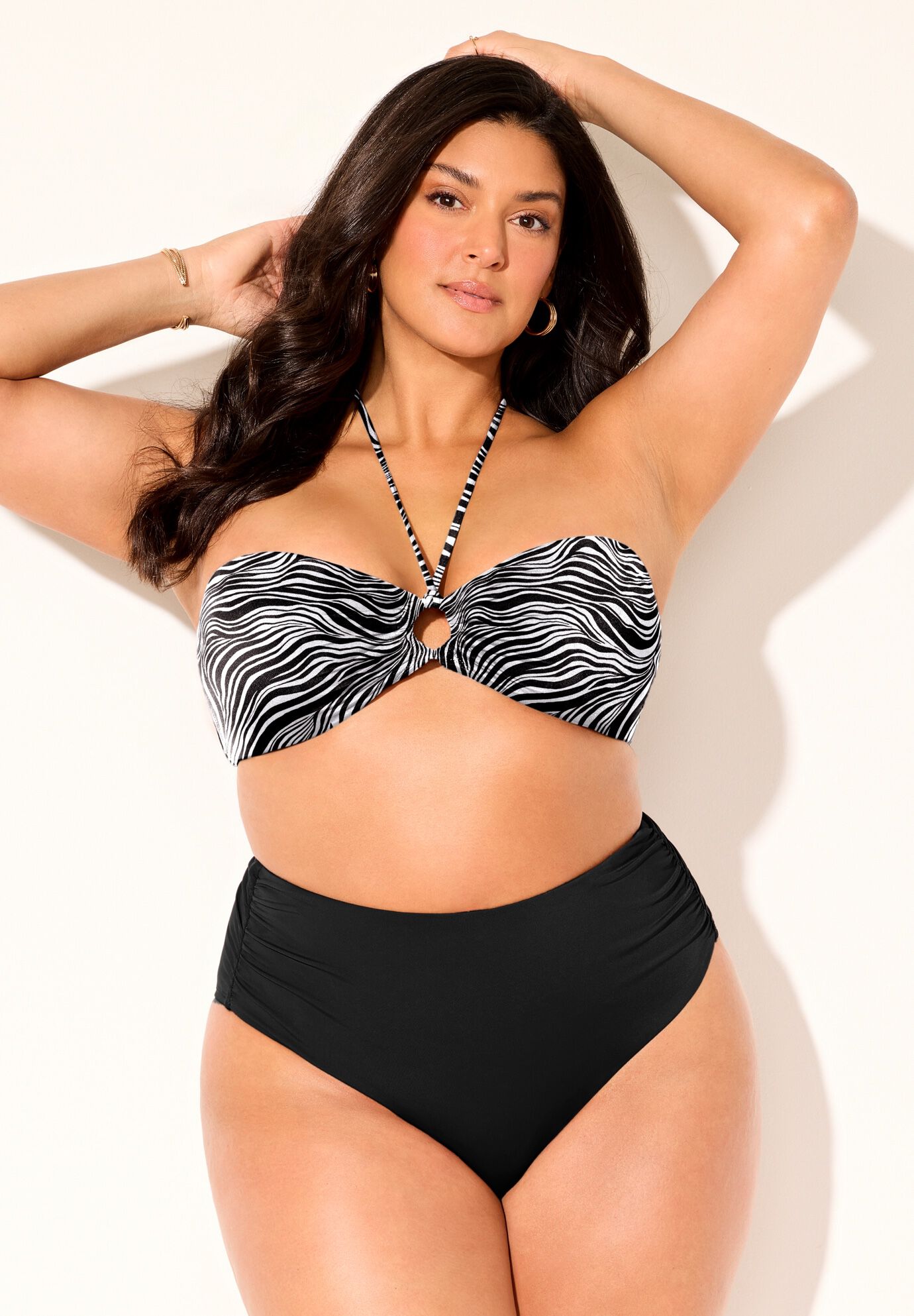 Ruched Ring Bandeau Bikini Set, , hi-res image number null