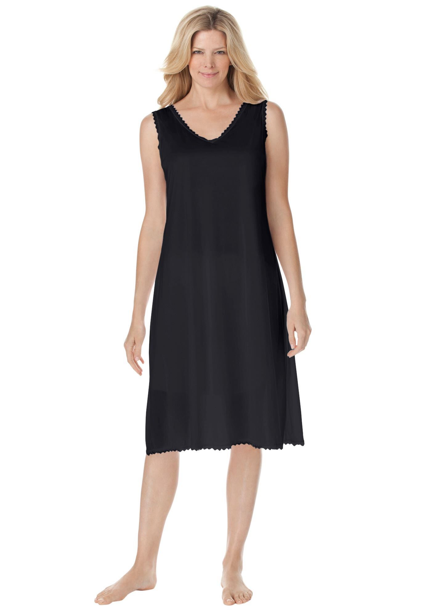 Lace-Trim Slip, BLACK, hi-res image number 0