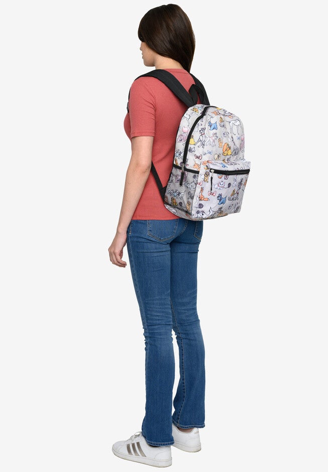 Disney Cats & Dogs Backpack 16 inches All-Over Print Cheshire Cat Lady Tramp Dodger, , alternate image number null