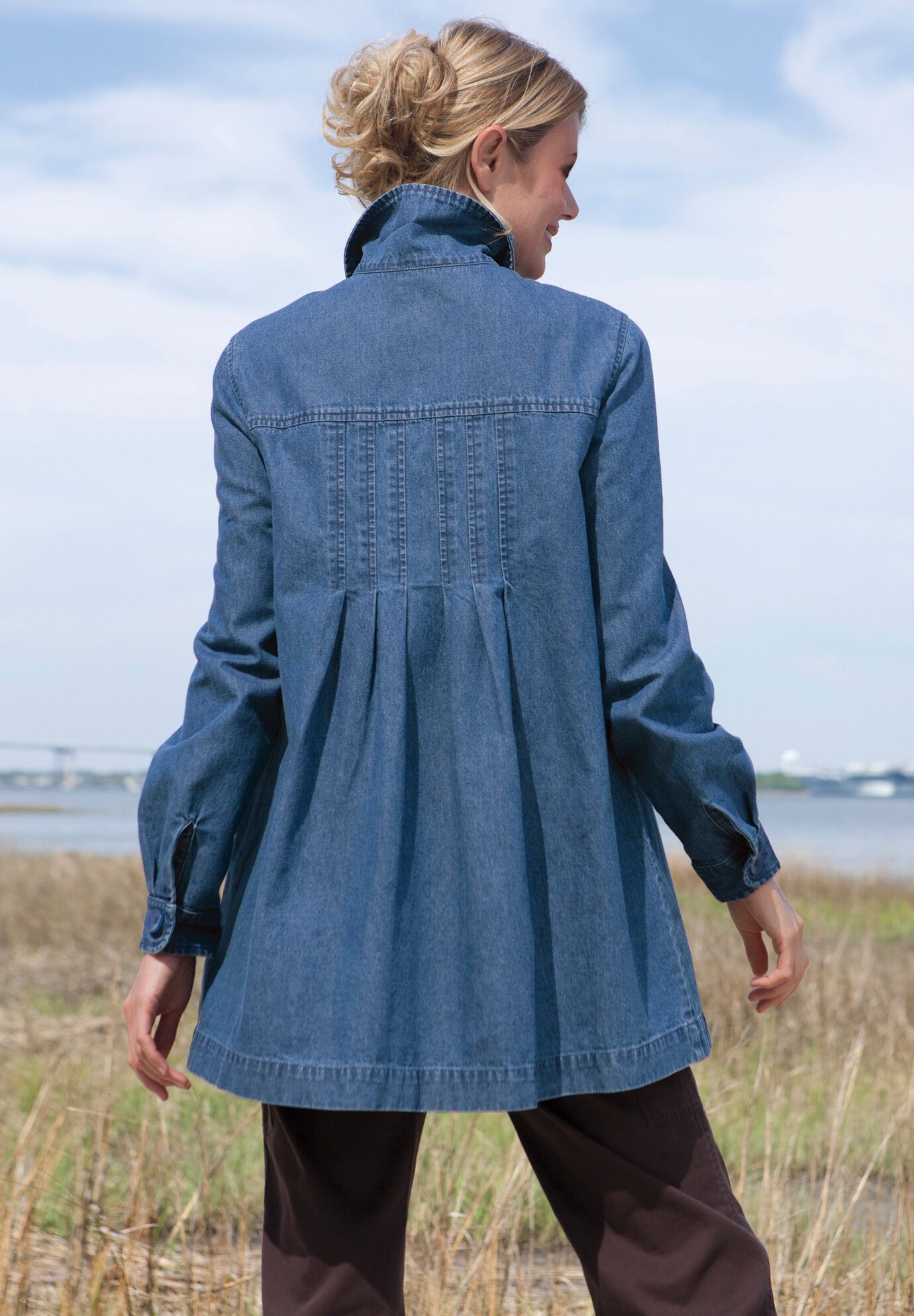 pleated back denim jacket