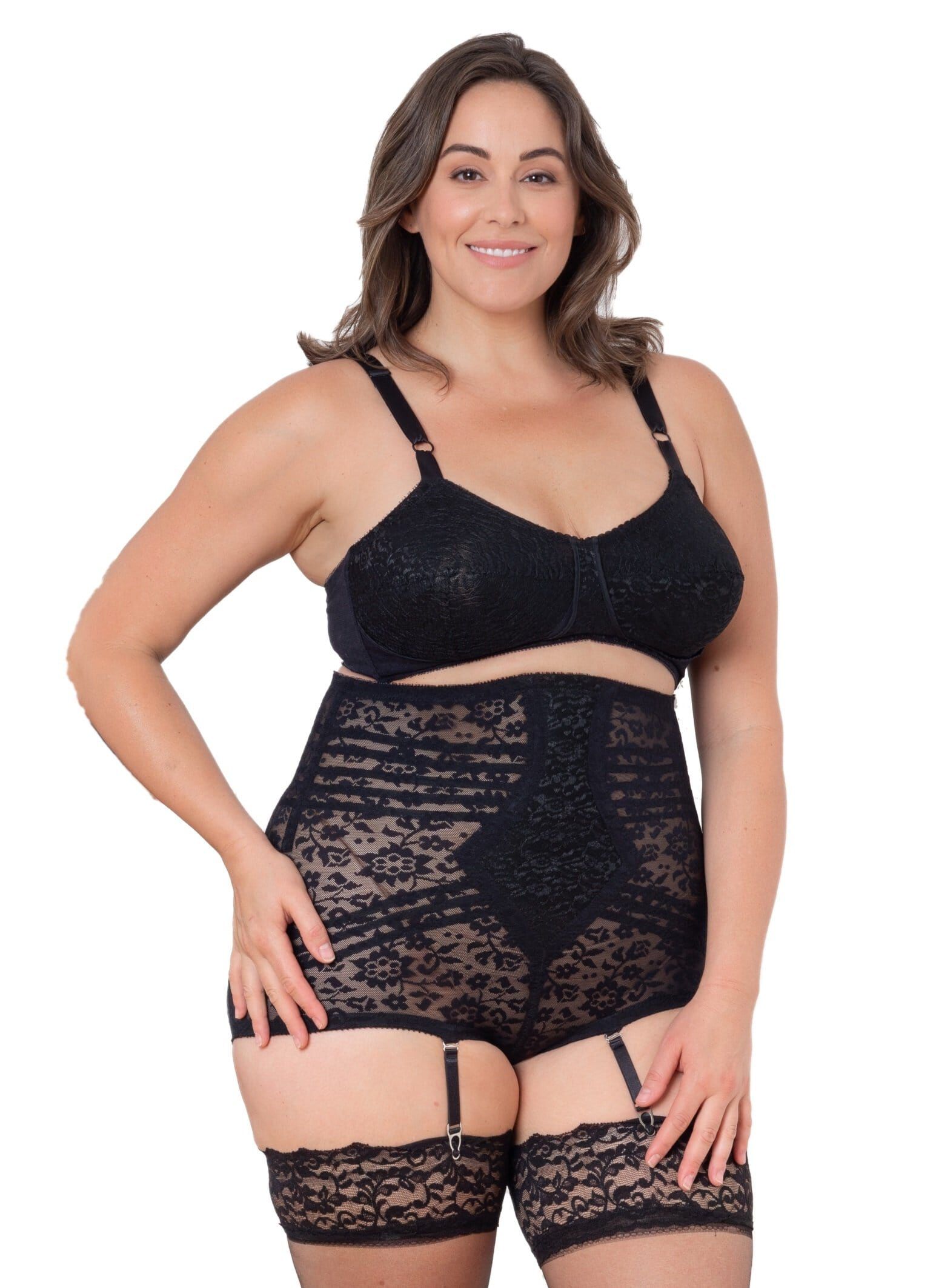 Firm High Waist Panty Brief with Removable Garters, BLACK, on-hover image number 1