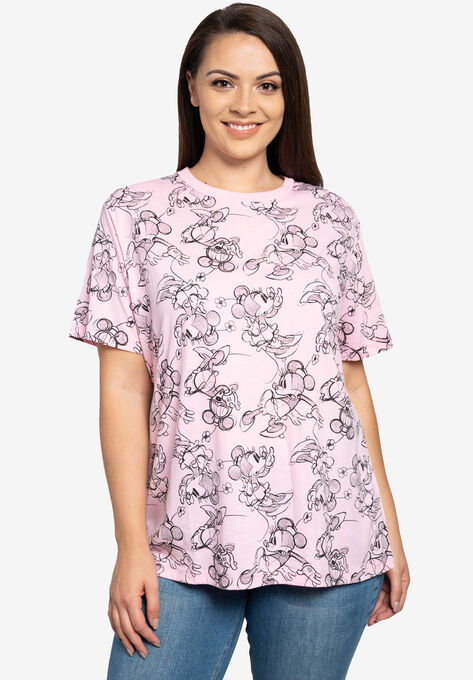 Disney Minnie Mouse T-Shirt All-Over Sketch Print Pink, PINK, hi-res image number null