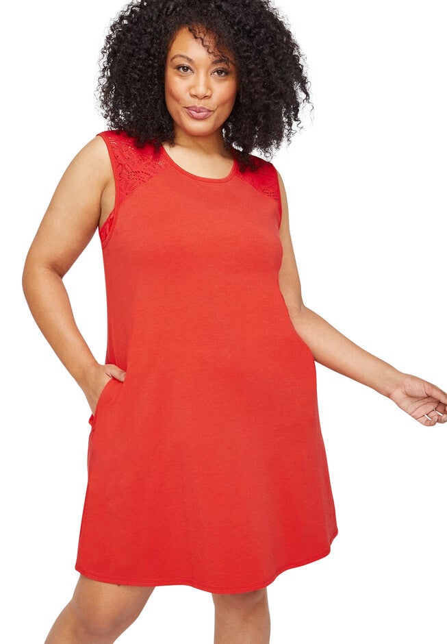 Paradise Crochet Swim Cover-Up (With Pockets), RED, hi-res image number null