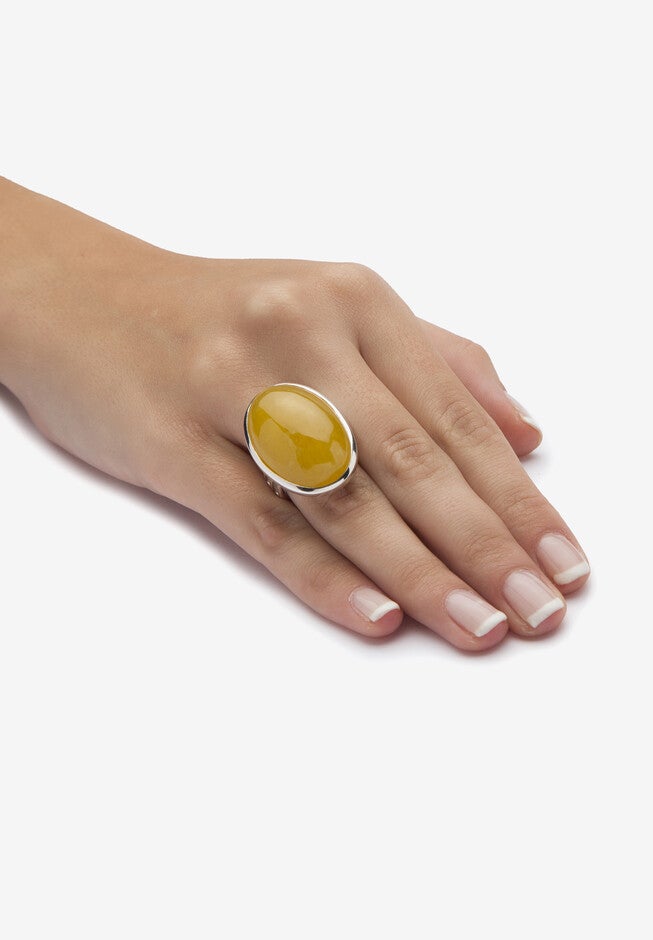 Sterling Silver Genuine Yellow Jade Ring, , alternate image number null
