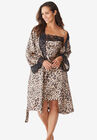 The Luxe Satin Short Peignoir Set, LEOPARD, hi-res image number null