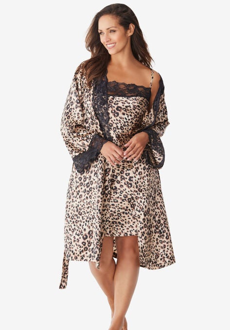 The Luxe Satin Short Peignoir Set, LEOPARD, hi-res image number null