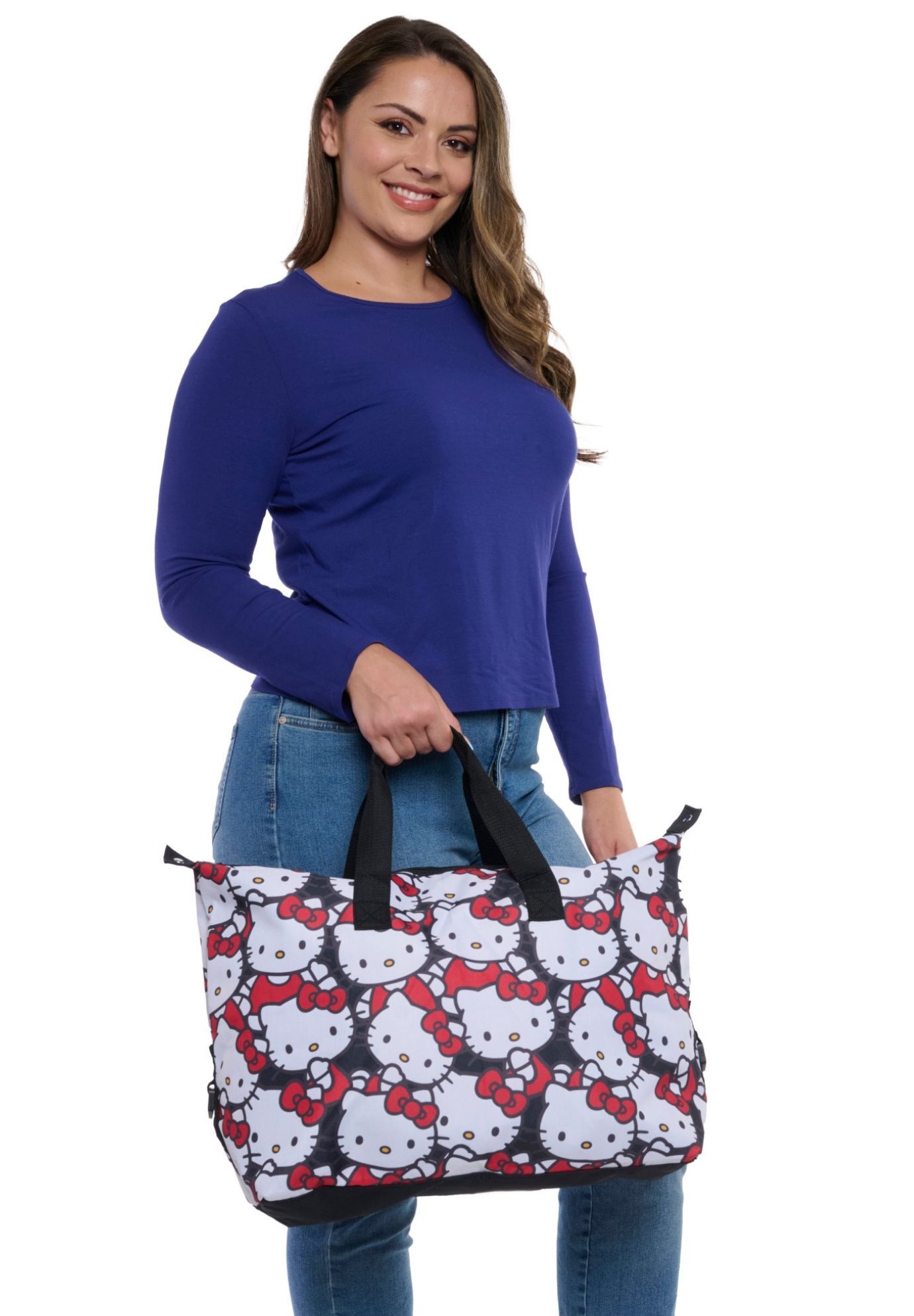 Hello Kitty Duffel Bag Travel Weekender Carry-On Large All-Over Print, WHITE, alternate image number 2